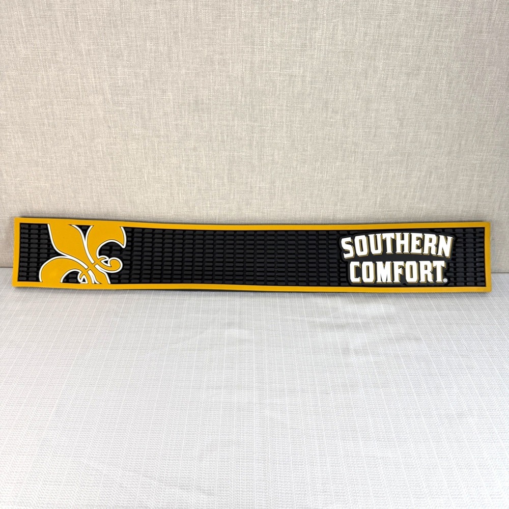 Southern Comfort Bar Mat Black Gold Fleur De Lis Rubber NOLA Pub Decor Man Cave
